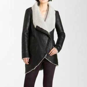 HELMUT LANG $2,195 WEATHERED LEATHER SHEARLING JACKET COAT SIZE M